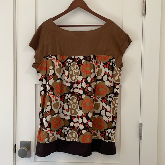 Fun Cotton 2X Brown and Orange retro Pattern Tunic Top - Picture 4 of 5